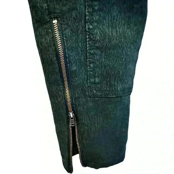 Anthropologie Pilcro & The Letterpress Green Jacquard MOTO Ankle Zip Pants, s 25 - Picture 4 of 5